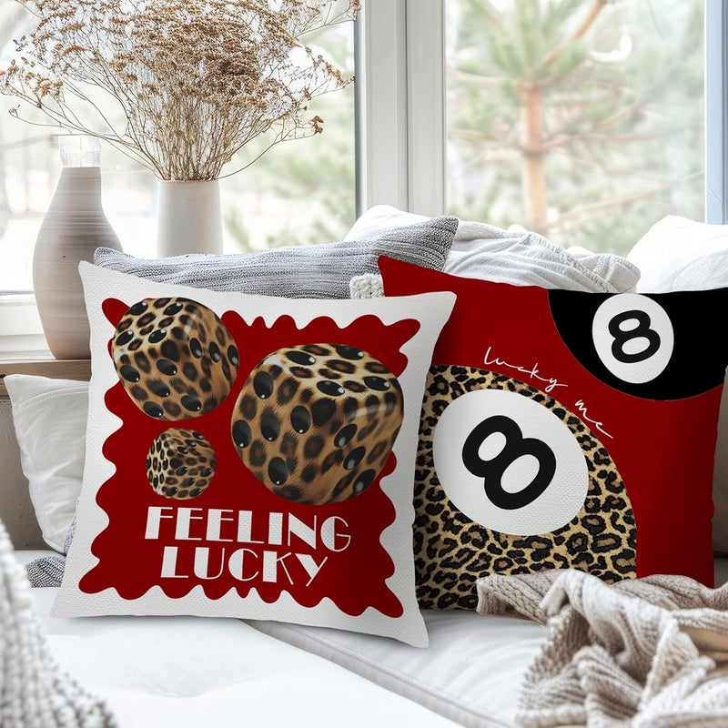 Nipil Trendy Leopard Pillow Covers 18x18, Cheetah Leopard Print Room Decor, Red Preppy Cheetah Print Dice Lucky 8 Ball Decorative Throw Pillow Covers for Girls Bedroom Dorm Apartment, Set of 2 - Image 3